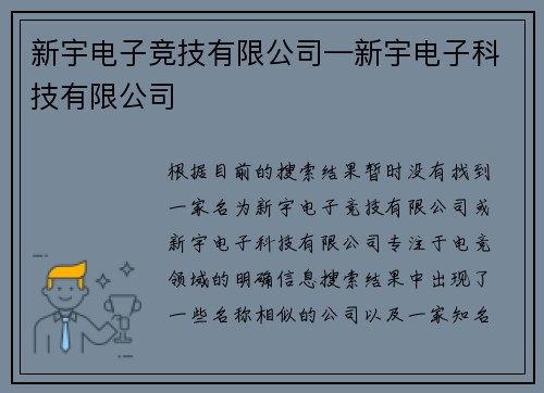 新宇电子竞技有限公司—新宇电子科技有限公司
